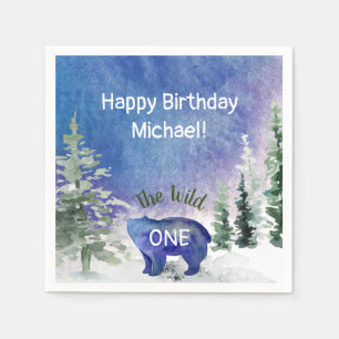 Wild One Woodland Bear Birthday Napkin