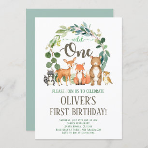 Wild One Woodland Birthday Invitation Boy