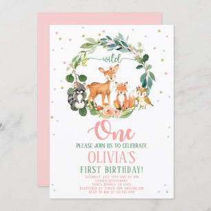 Wild One Woodland Birthday Invitation Girl