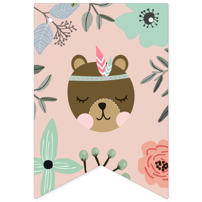 Wild One | Woodland Boho Theme Birthday Party Bunting (First Flag)