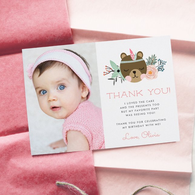 Wild One | Woodland Camping Theme Photo Flat Thank You Card (Creator Uploaded)