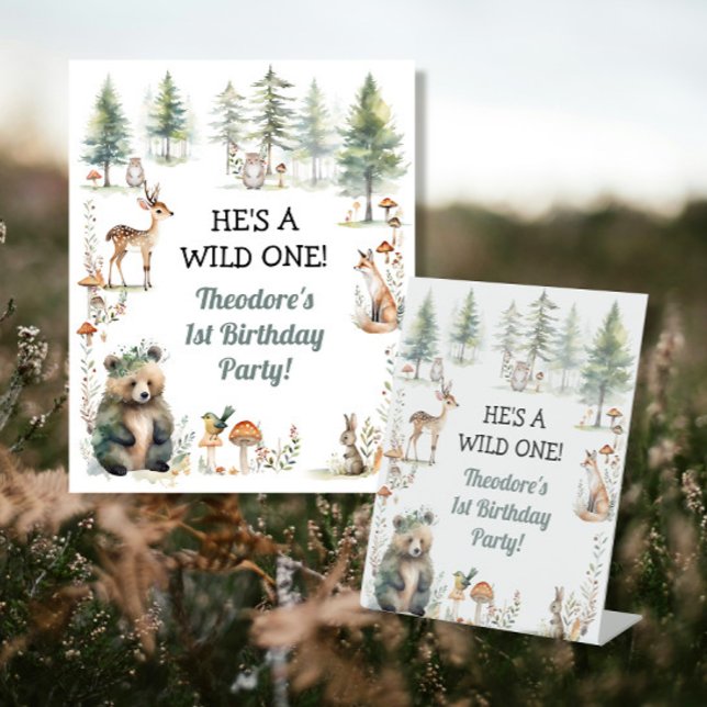 Wild One Woodland Forest Bear Deer 1ST Birthday Pedestal Sign (Creator Uploaded)