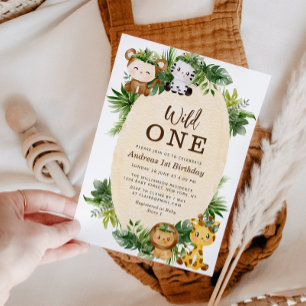 WILD ONE   Woodland jungle birthday Invitation