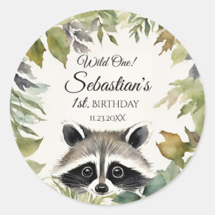 Wild One Woodland Racoon Birthday Party Classic Round Sticker