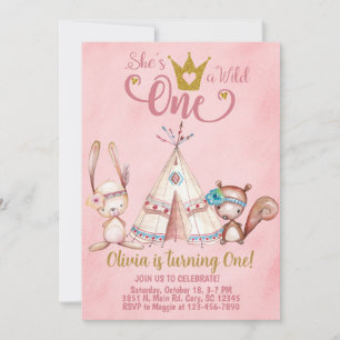 Wild One woodland teepee 1st first birthday invite