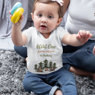 Wild One woodland Theme watercolor birthday   Baby T-Shirt
