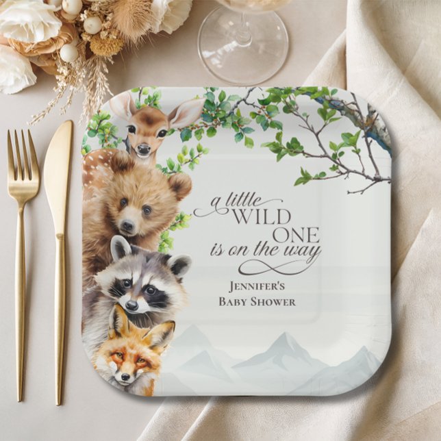 Wild One Woodland Wildlife Baby Shower Party Table Paper Plate (Creator Uploaded)