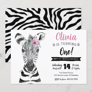 Wild One Zebra Girl 1st Birthday invitation