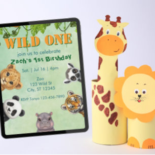 Wild One, Zoo Animal 1st Birthday Invitation