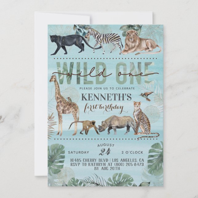 Wild One Zoo Animal Birthday Invitation (Front)