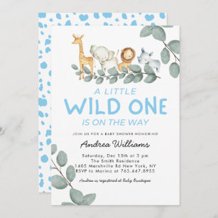 Wild One Zoo Animals Boy Baby Shower Invitation