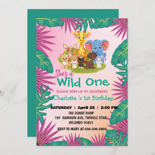 Wild One Zoo jungle 1st Animals Pet Birthday kids Invitation