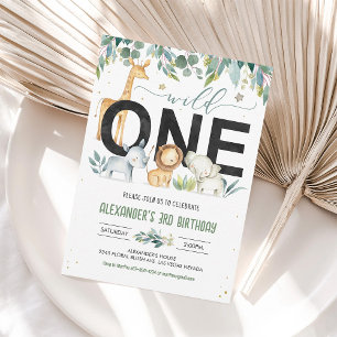 Wild oneafari Animals Boy 1st Birthday Invite