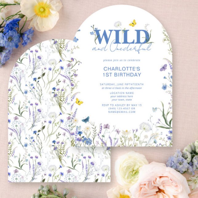 Wild & Onederful 1st Birthday Blue Wildflower Invitation (Creator Uploaded)