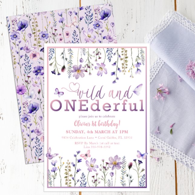 Wild ONEderful Floral 1st Birthday Invite (Lovely Lilac Hues Birthday Invitation)