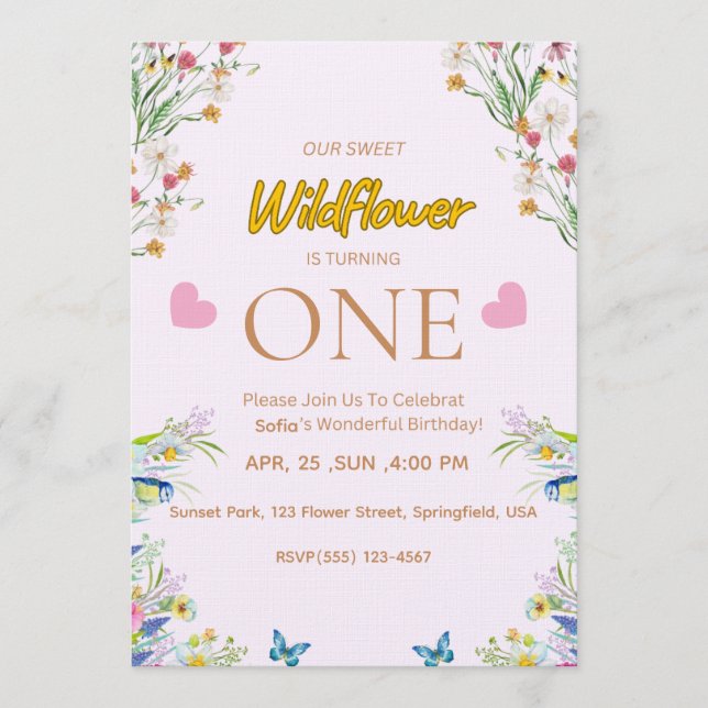 Wild & Onederful Floral Birthday Invitation (Front)