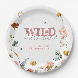 Wild & Onederful Floral Pink Girl 1st Birthday Paper Plate