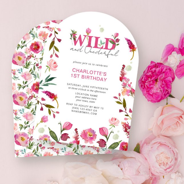 Wild & Onederful Pink Floral Girl 1st Birthday Invitation (Creator Uploaded)