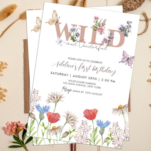 Wild & Onederful Wildflower 1st Birthday Cute Invitation (Wildflowers Wild and Onederful Birthday Girl Invitation Template)