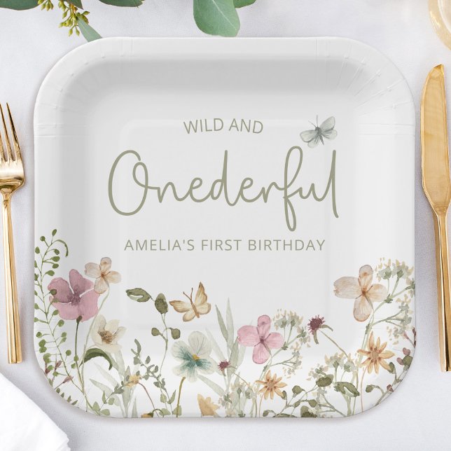 Wild & Onederful Wildflower 1st Birthday Party Paper Plate (Creator Uploaded)