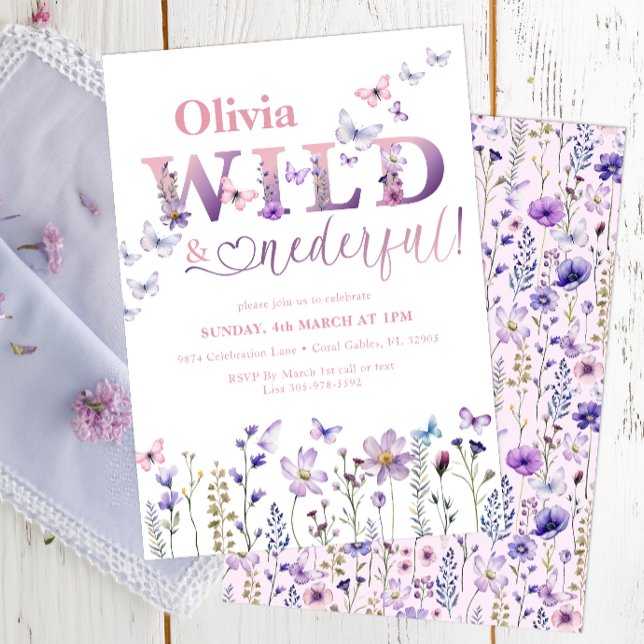 Wild & Onederful Wildflower Butterfly 1st Birthday Invitation (Wild Onederful 1st Birthday Invitation)