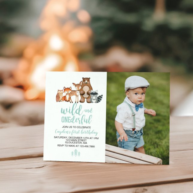 Wild Onederful Woodland Animal 1st Birthday photo Invitation (Creator Uploaded)