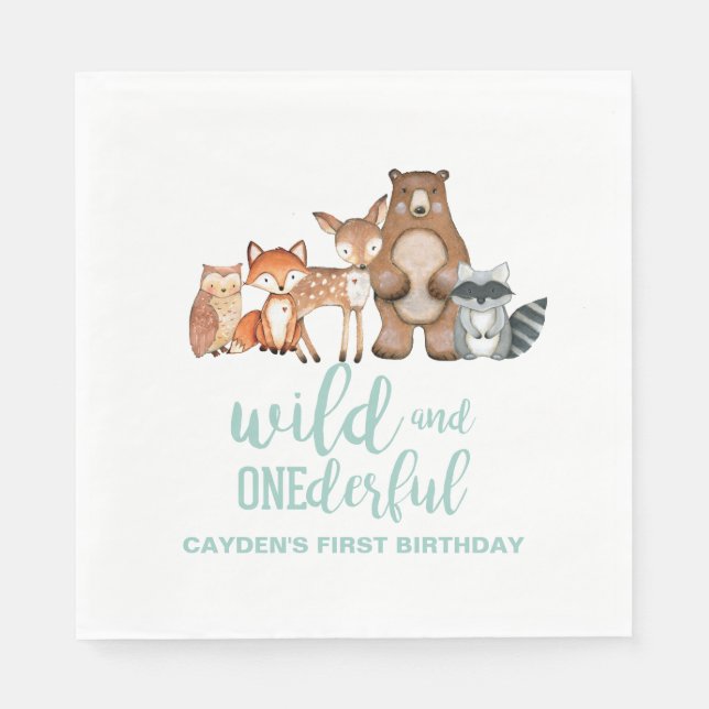 Wild Onederful Woodland Animal First Birthday Napk Napkin (Front)