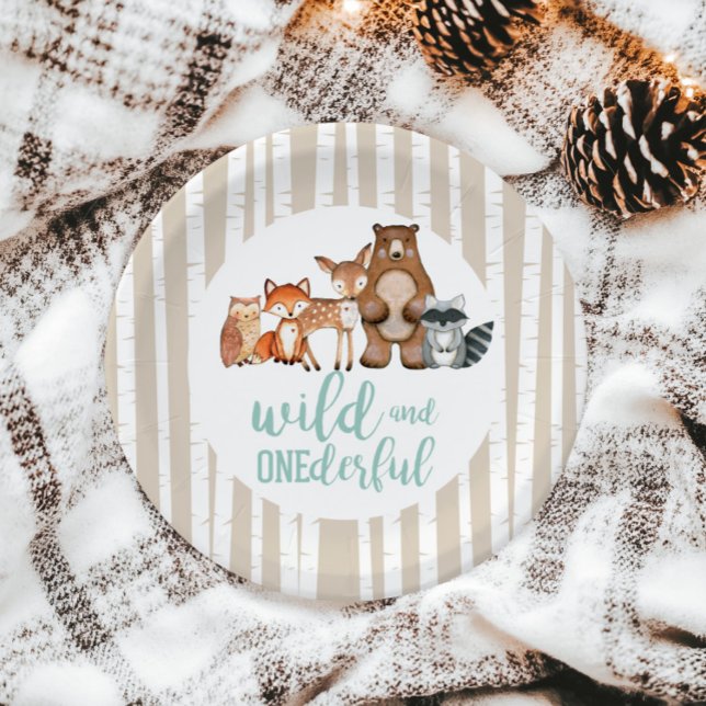Wild Onederful Woodland Animal First Birthday Pape Paper Plate (Creator Uploaded)