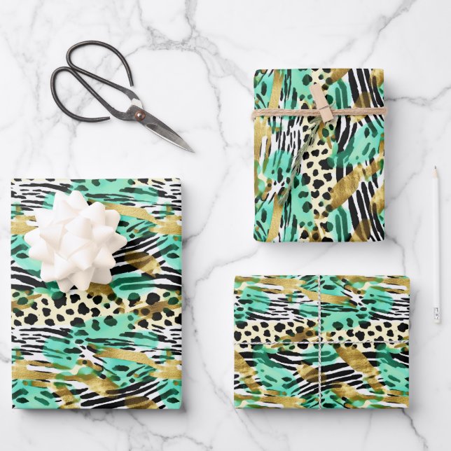 Wild Ones Safari Animals' Fur Prints Patterns Wrapping Paper Sheet (Front)