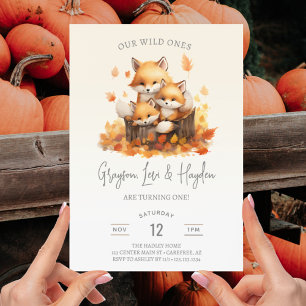Wild Ones Triplets Joint 1st Birthday Invitation