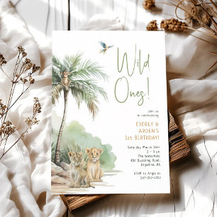 Wild Ones Twin Safari Birthday Jungle Invitation