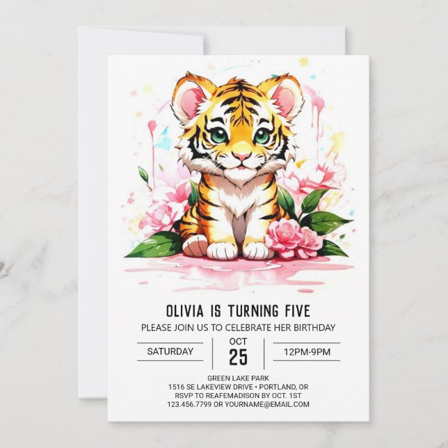 Wild One's Whimsical Tiger Birthday Invitation (Front)