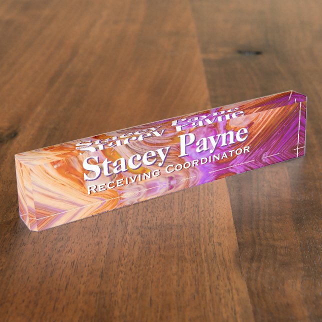 Wild Orange and Fuscia Acrylic Desk Nameplate (Side)