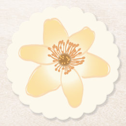 Wild Orange Anemone Flowers - botanical drawing. Paper Coaster