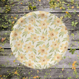 Wild Orange Anemone Flowers - seamless pattern. Paper Plate