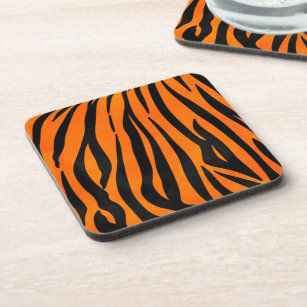 Wild Orange Black Tiger Stripes Animal Print Coaster
