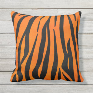 Wild Orange Black Tiger Stripes Animal Print Cushion