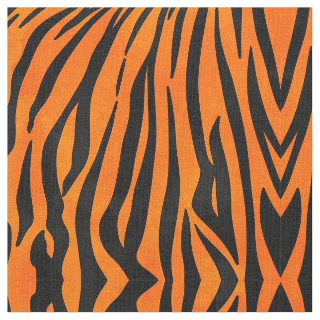 Wild Orange Black Tiger Stripes Animal Print Fabric (Close Up)