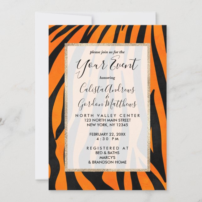 Wild Orange Black Tiger Stripes Animal Print Invitation (Front)