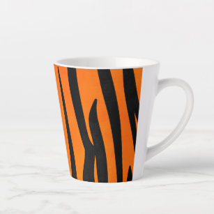 Wild Orange Black Tiger Stripes Animal Print Latte Mug