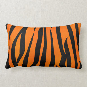 Wild Orange Black Tiger Stripes Animal Print Lumbar Cushion