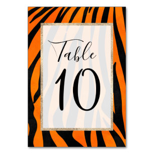 Wild Orange Black Tiger Stripes Animal Print Table Number
