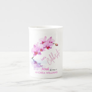 Wild Orchid Flower Blossoms 50th Birthday Bone China Mug