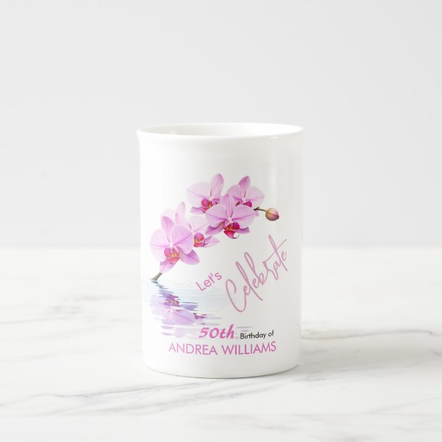 Wild Orchid Flower Blossoms 50th Birthday Bone China Mug (Front)
