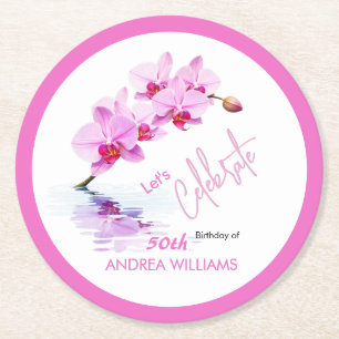 Wild Orchid Flower Blossoms 50th Birthday Coaster