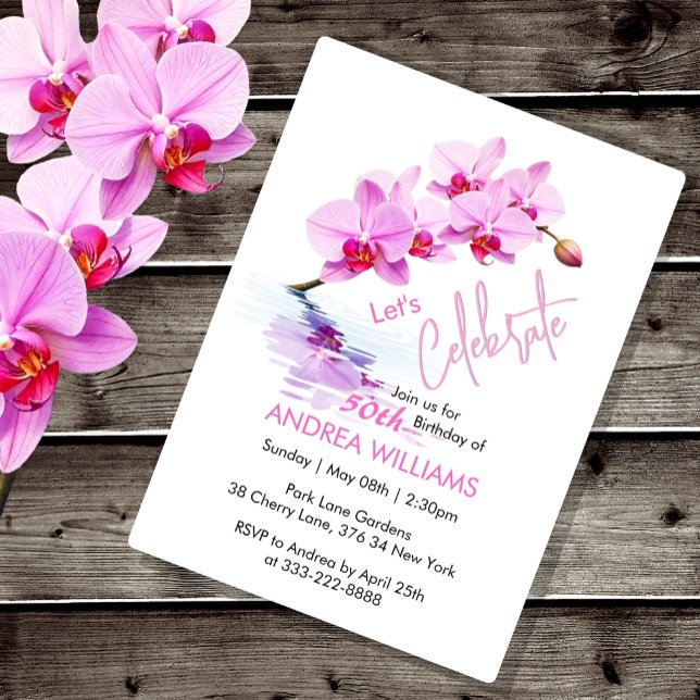 Wild Orchid Flower Blossoms 50th Birthday Invitation (Creator Uploaded)