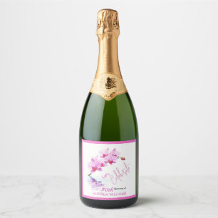 Wild Orchid Flower Blossoms 50th Birthday Sparkling Wine Label