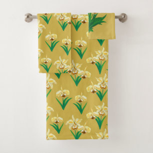 Wild Orchids - Golden Yellow Orchids and Foliage  Bath Towel Set