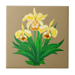 Wild Orchids - Golden Yellow Orchids and Foliage Tile