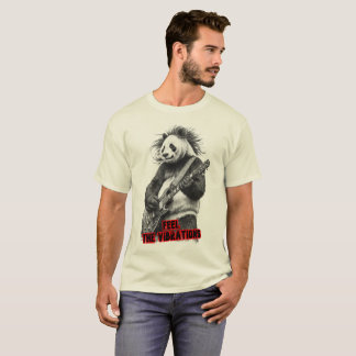 Wild Panda playing Rock & Roll on a Black T-Shirt